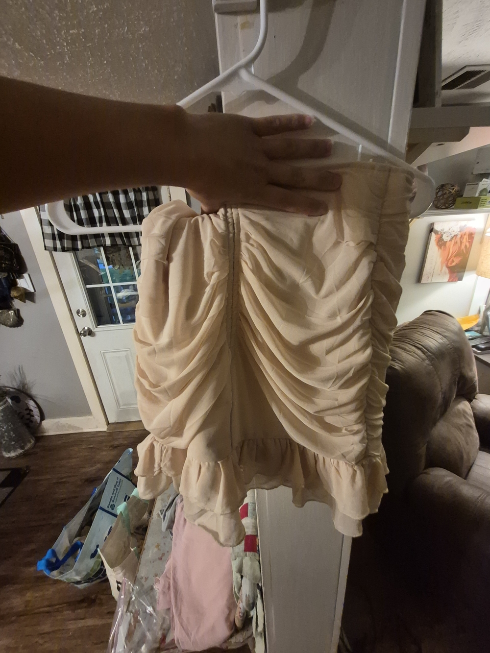 Papermoon Skirt Ruched Cream Mini Skirt with Ruffle Hem